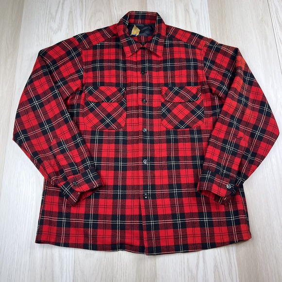 Pendleton Other - Pendleton Long Sleeve Button Up Wool Flannel Shirt Mens Size Medium Red Plaid